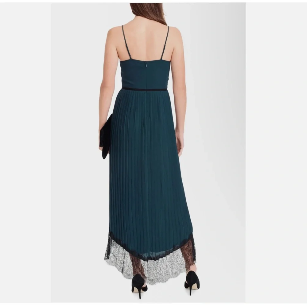 J.Crew Collection Spaghetti Strap Pleated Midi Dress Green Black Lace 2 NEW $198